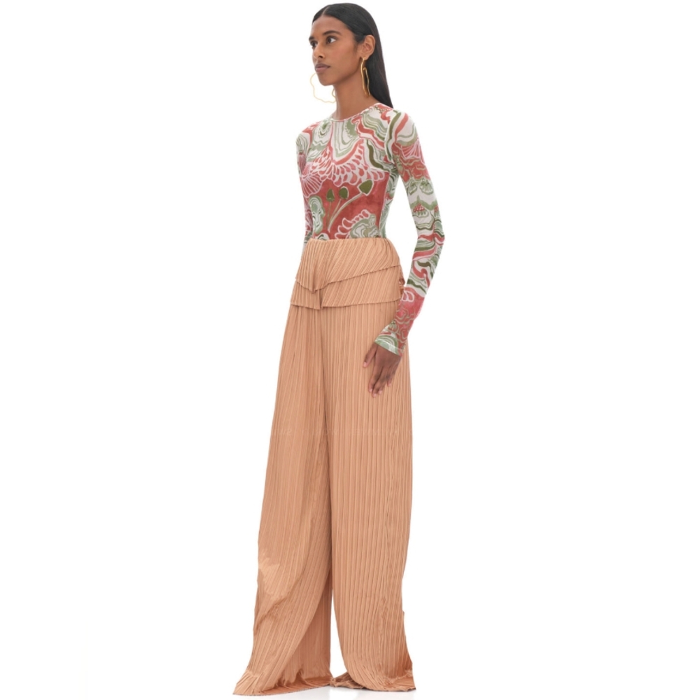 Andrea IyamahLinea Pleated Pants ::RET Elegant Peach Pleated Wide-Leg Pants - Picture 4 of 5
